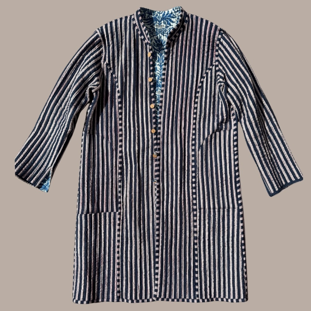 Quilted Reversible Mid-Length Jacket Stripes & Fl… - image 3